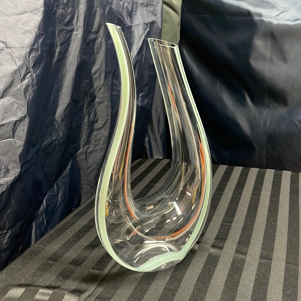 Wine Decanter…Amadeo’s Style with Mint (Turquoise) Strip, handblown in Germany